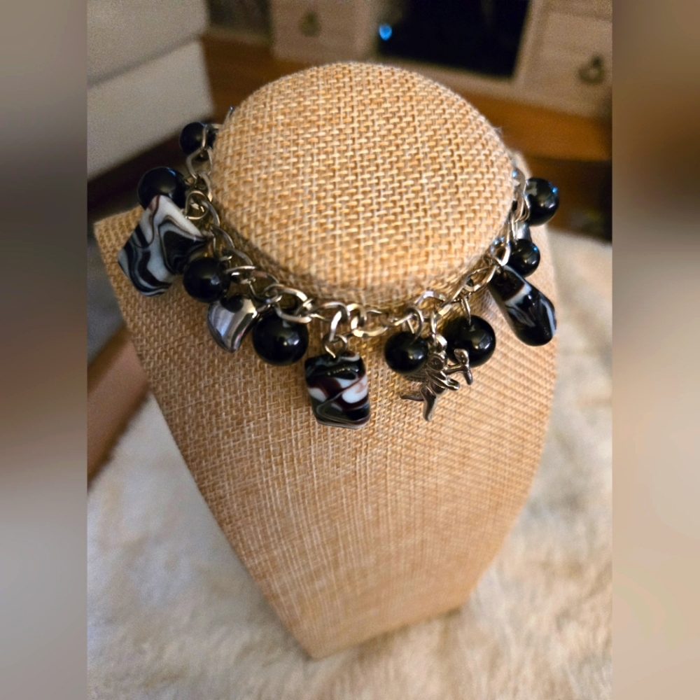 **3/$10**  Chic Black and White Beaded Bracelet